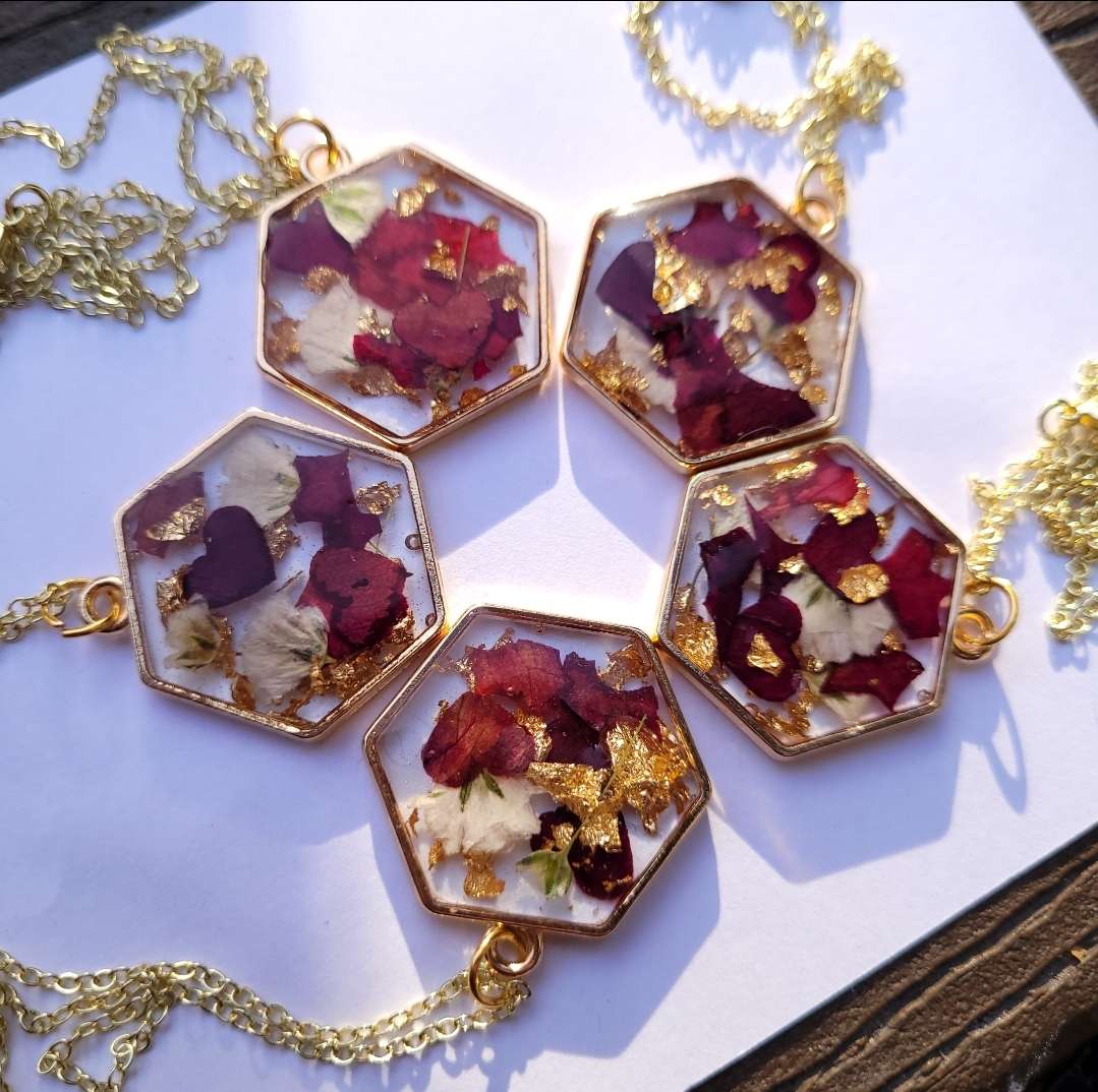 Resin Based Rose Petal/Hearts Necklace