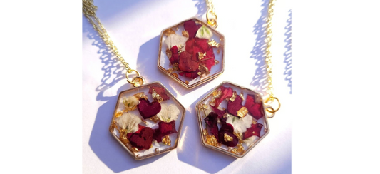 Resin Based Rose Petal/Hearts Necklace