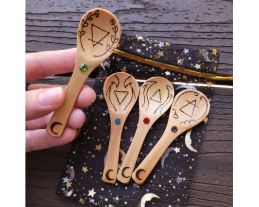 Set of 4 Handmade Element Design Multipurpose 2 inch Spoons | Apothecary spoons
