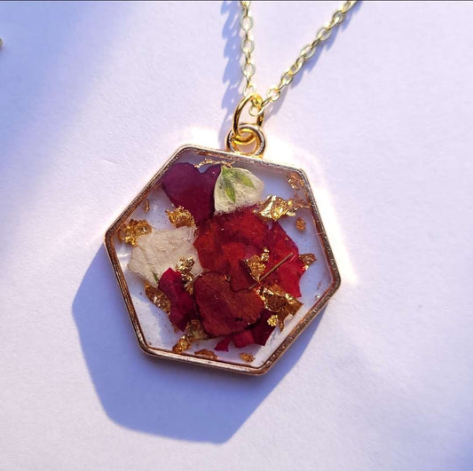 Resin Based Rose Petal/Hearts Necklace