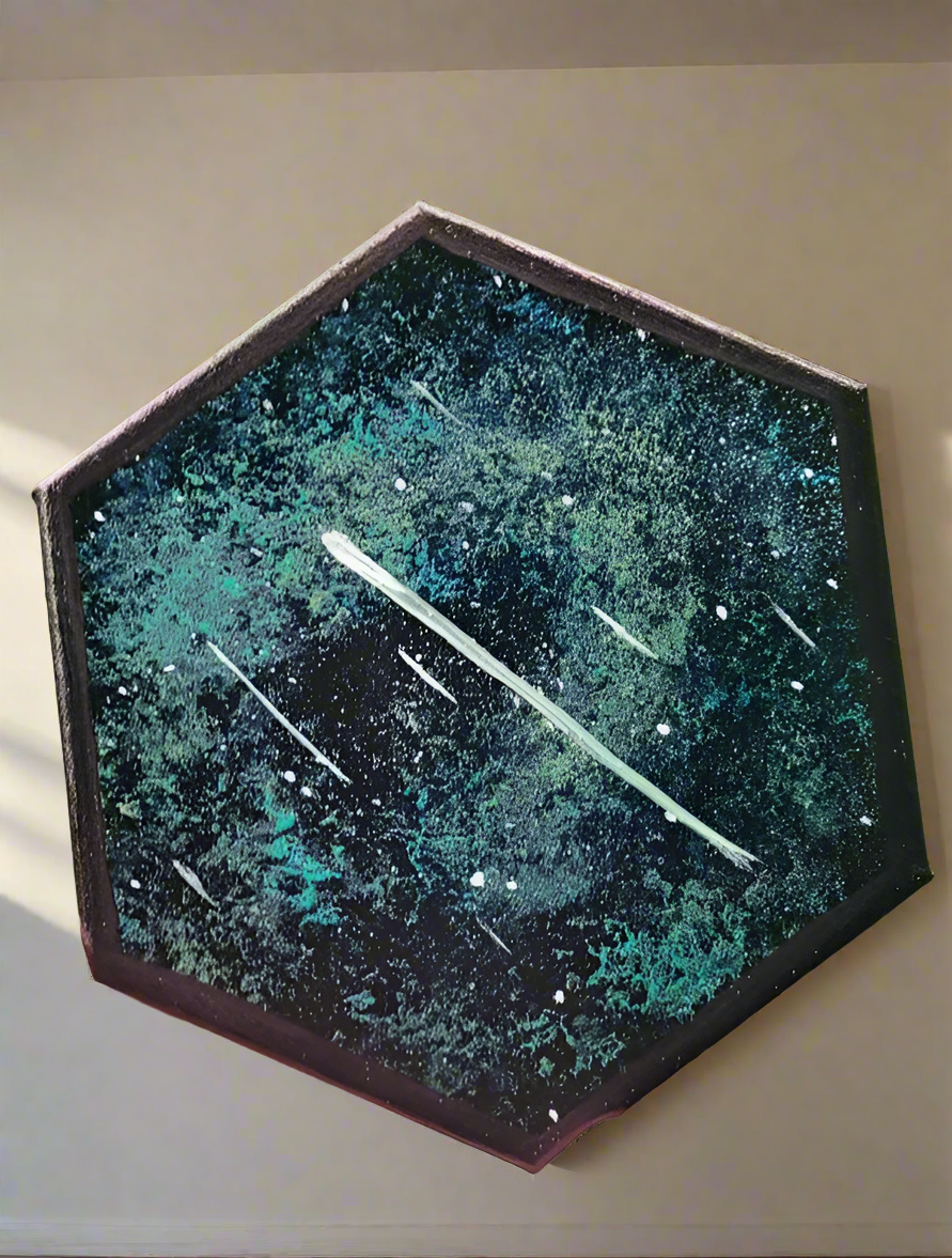 Shooting Stars 8 Inch Celestial Galaxy Hexagon Canvas Painting