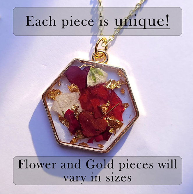 Resin Based Rose Petal/Hearts Necklace
