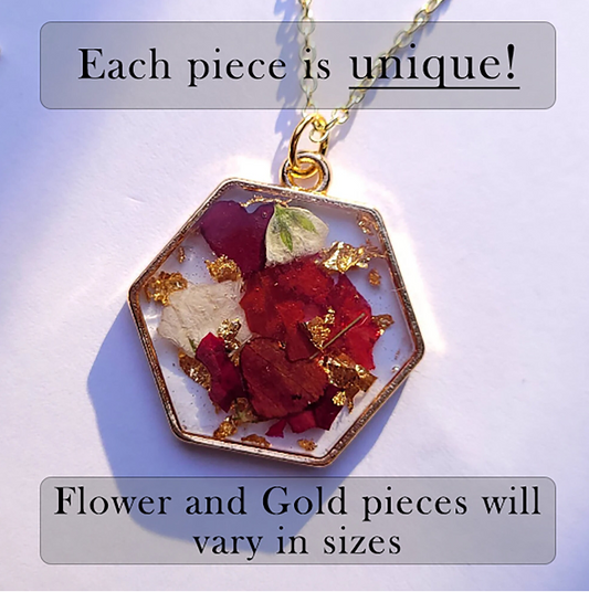 Resin Based Rose Petal/Hearts Necklace