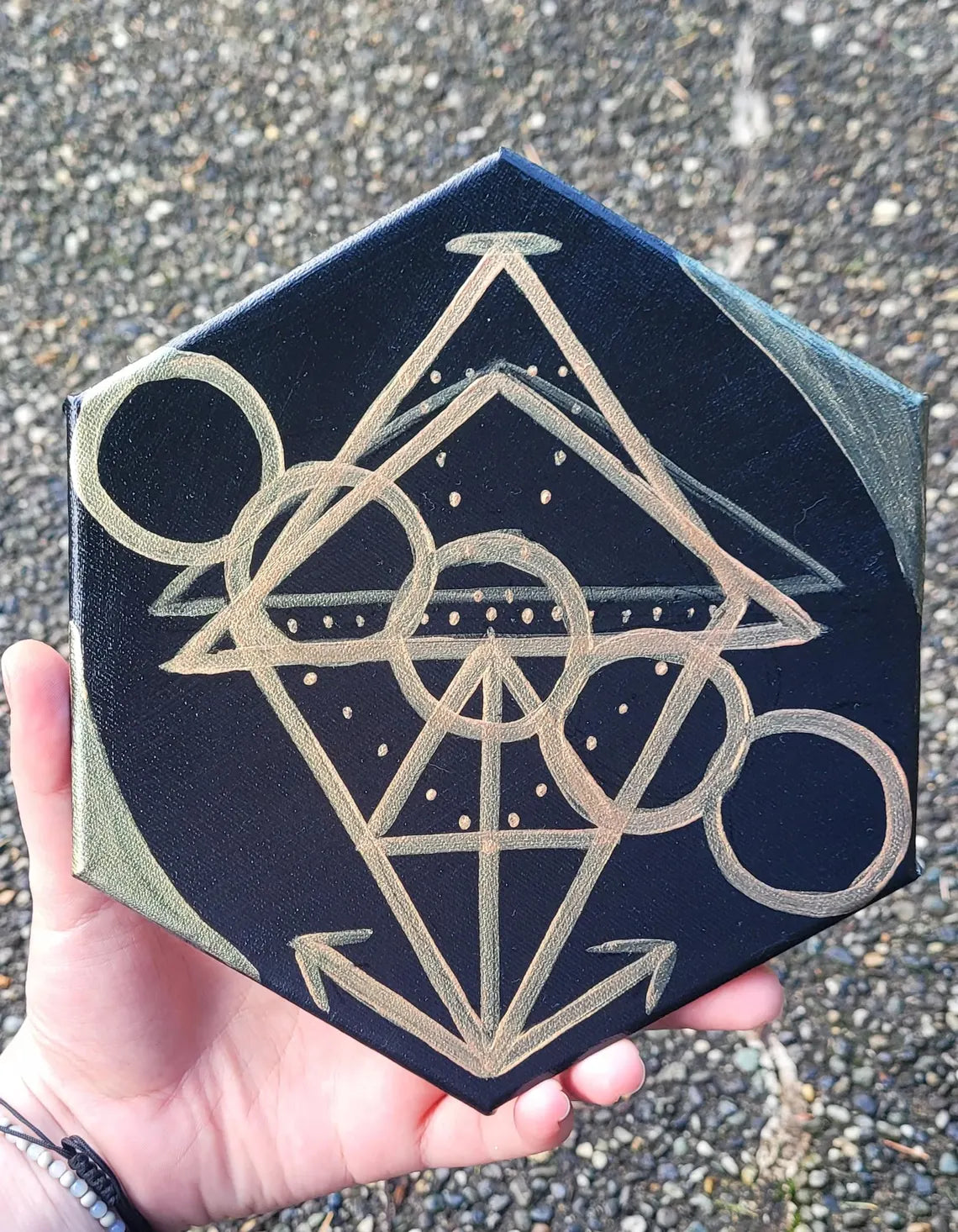 Black and Gold Geometric Hexagon Canvas Painting