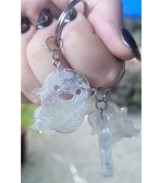 Clear Quartz Resin Ghost Keyring