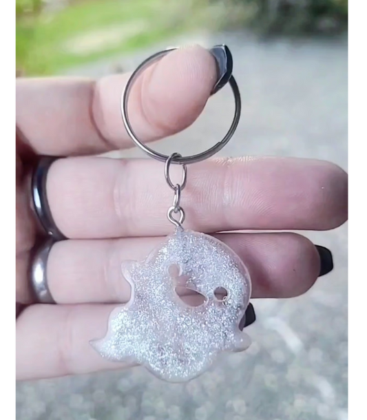 Clear Quartz Resin Ghost Keyring