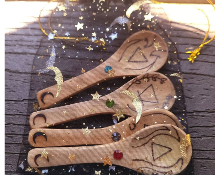 Set of 4 Handmade Element Design Multipurpose 2 inch Spoons | Apothecary spoons
