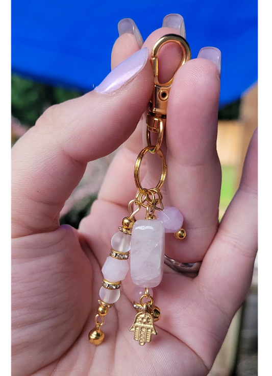 Roze Quartz Love and Gold Themed Clip Keychain
