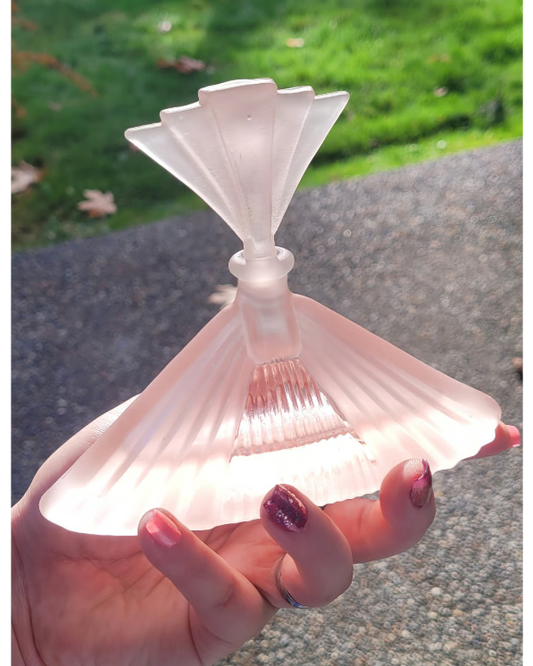 Large Fancy Art Deco Collectable Pink Glass Perfume Bottle