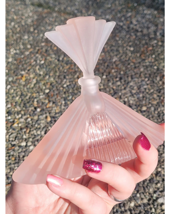 Large Fancy Art Deco Collectable Pink Glass Perfume Bottle