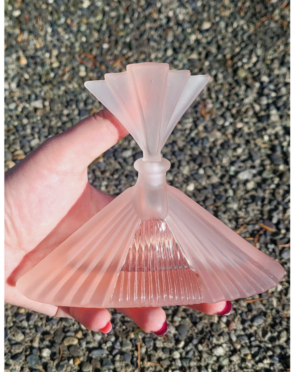 Large Fancy Art Deco Collectable Pink Glass Perfume Bottle