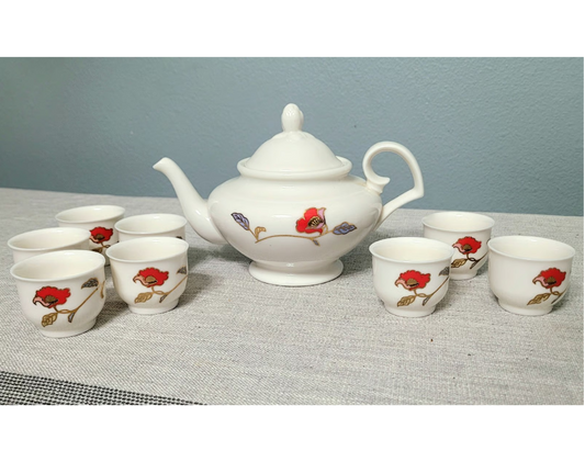 Goldstar Vintage Red Flower Design 9 Piece Tea Set