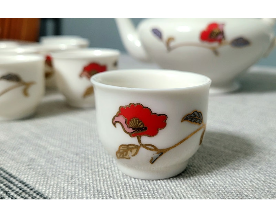 Goldstar Vintage Red Flower Design 9 Piece Tea Set