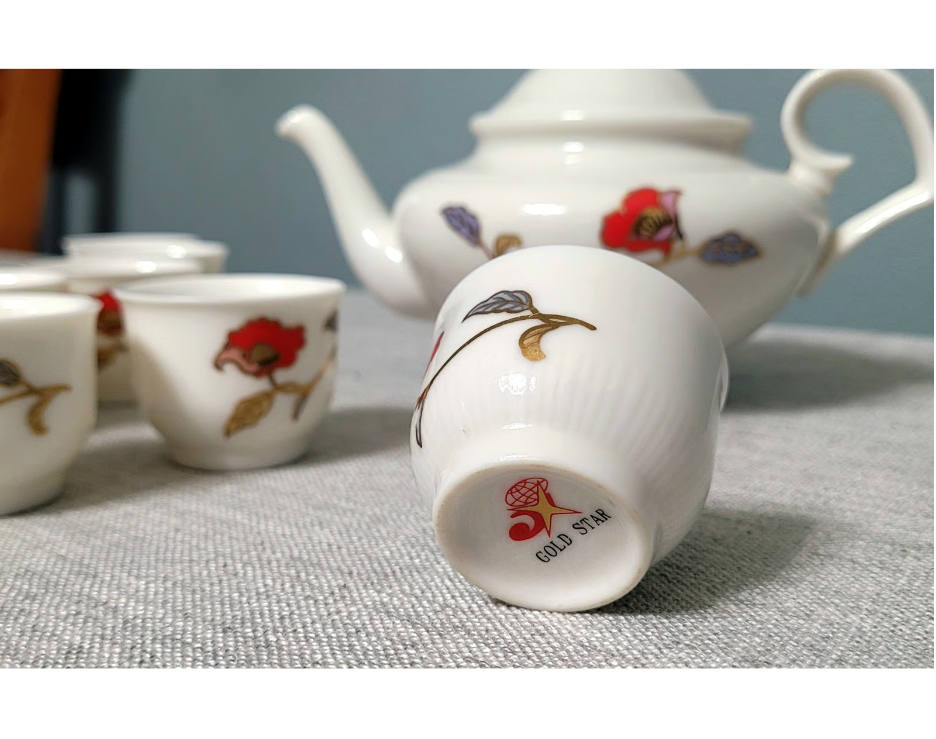Goldstar Vintage Red Flower Design 9 Piece Tea Set