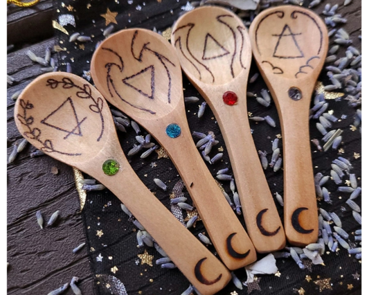 Set of 4 Handmade Element Design Multipurpose 2 inch Spoons | Apothecary spoons